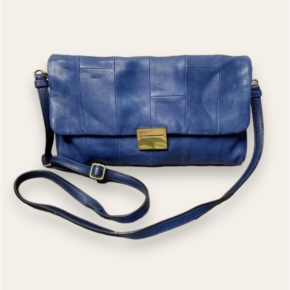 J Crew Margate Blue Leather Crossbody Bag - Picture 1 of 12